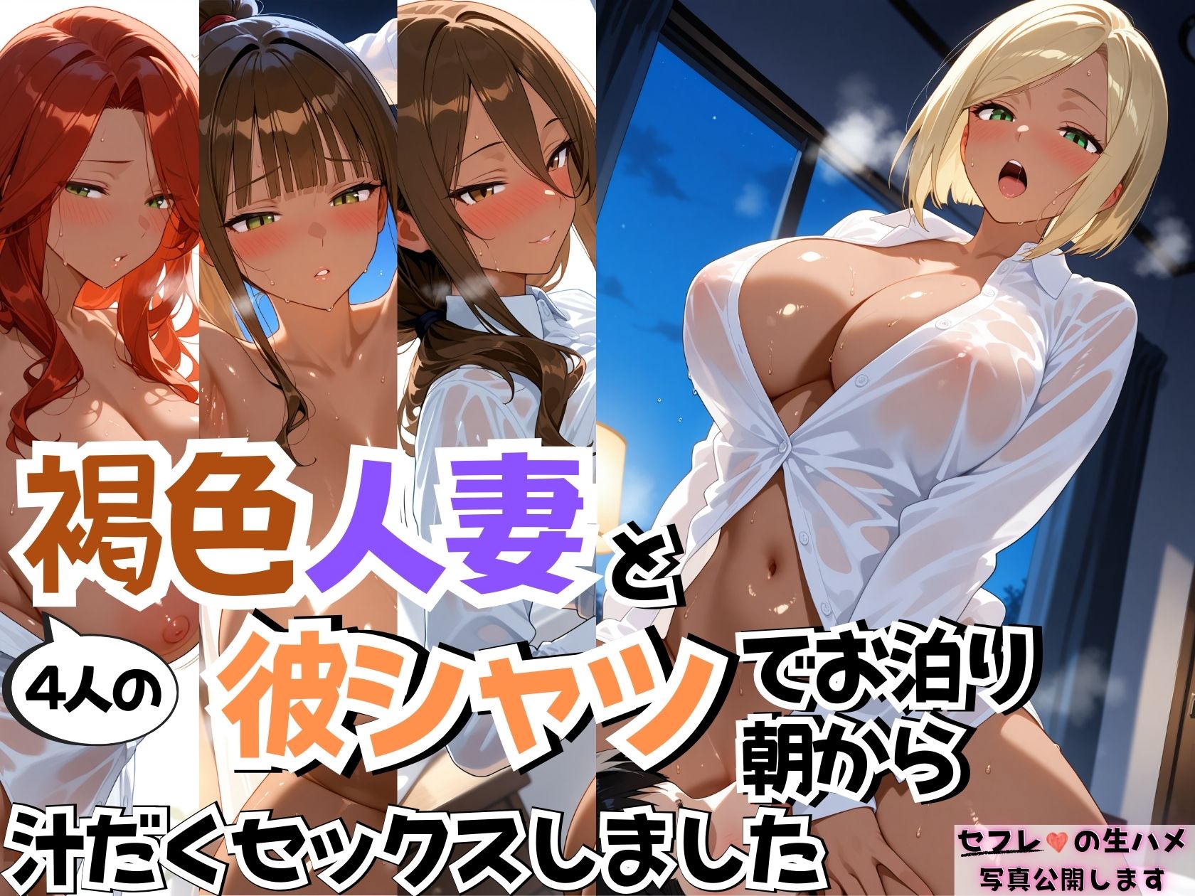 4人の褐色人妻と彼シャツ朝から汗だくSEX 無料立ち読み1