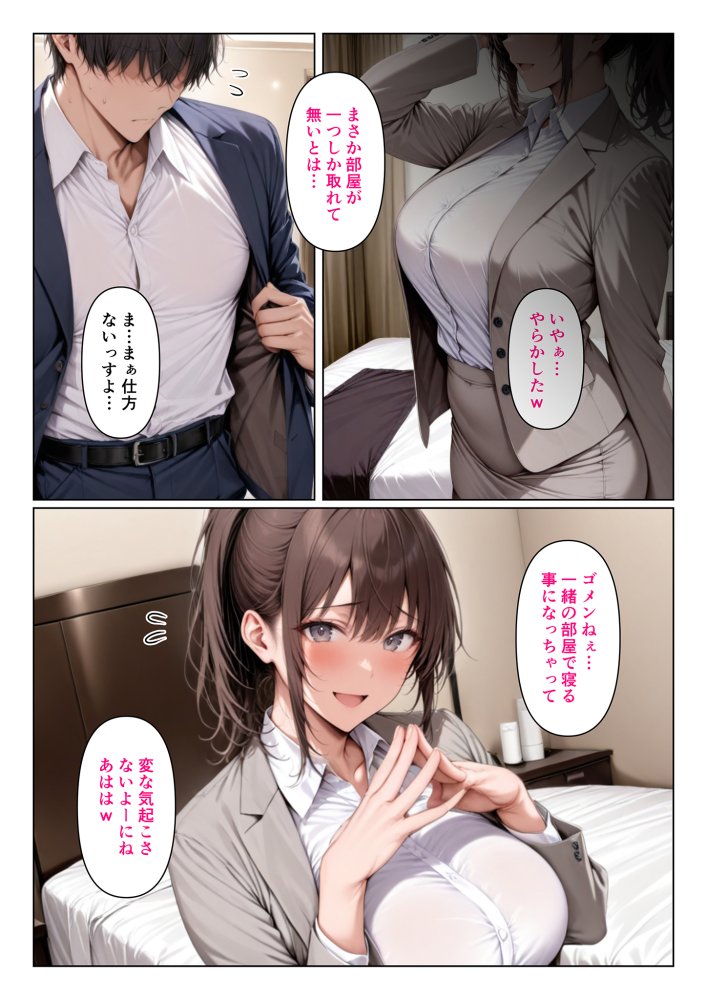 出張の部屋取りミスったちょっと抜けてる美人上司と同室お泊まりするお話 無料立ち読み1