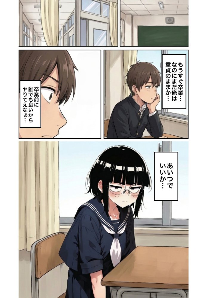 ブスな女子校生とヤって童貞を捨てる話【漫画87P】 無料立ち読み1